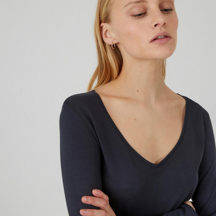 La Redoute Collections T-Shirt Scollo a V Maniche Lunghe  