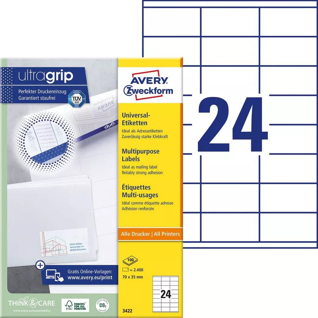 Avery-Zweckform – AVERY ZWECKFORM Etiketten 70x35mm, 2400 Stk., One Size, Weiss