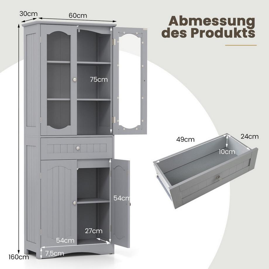 Northix Mobiletto da bagno con ante in vetro  