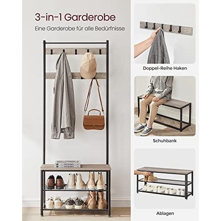 Pricenet 3-in-1-Garderobe mit Schuhbank und 9 Haken, einfache Montage  