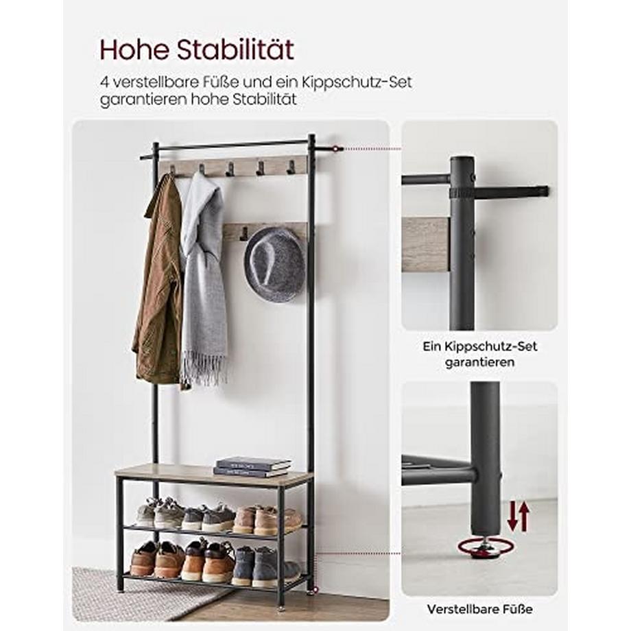 Pricenet 3-in-1-Garderobe mit Schuhbank und 9 Haken, einfache Montage  