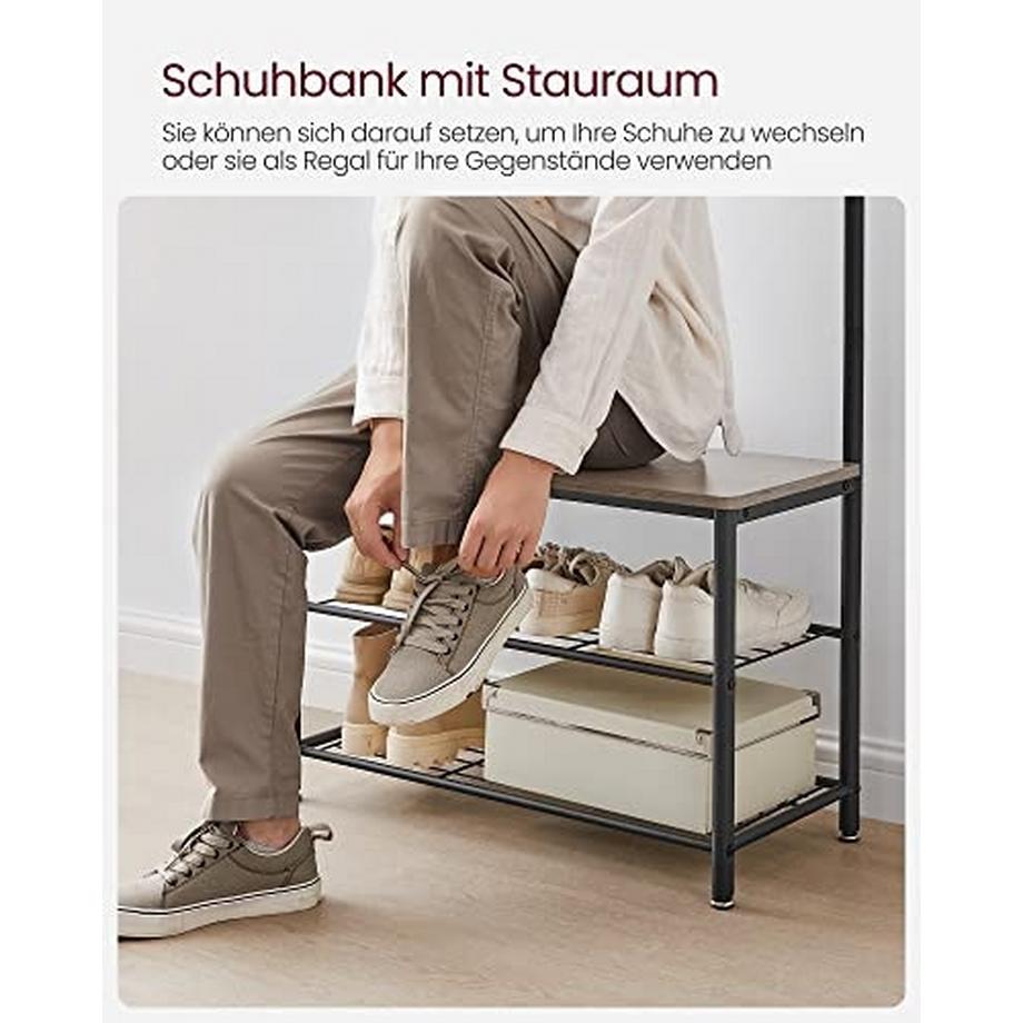 Pricenet 3-in-1-Garderobe mit Schuhbank und 9 Haken, einfache Montage  