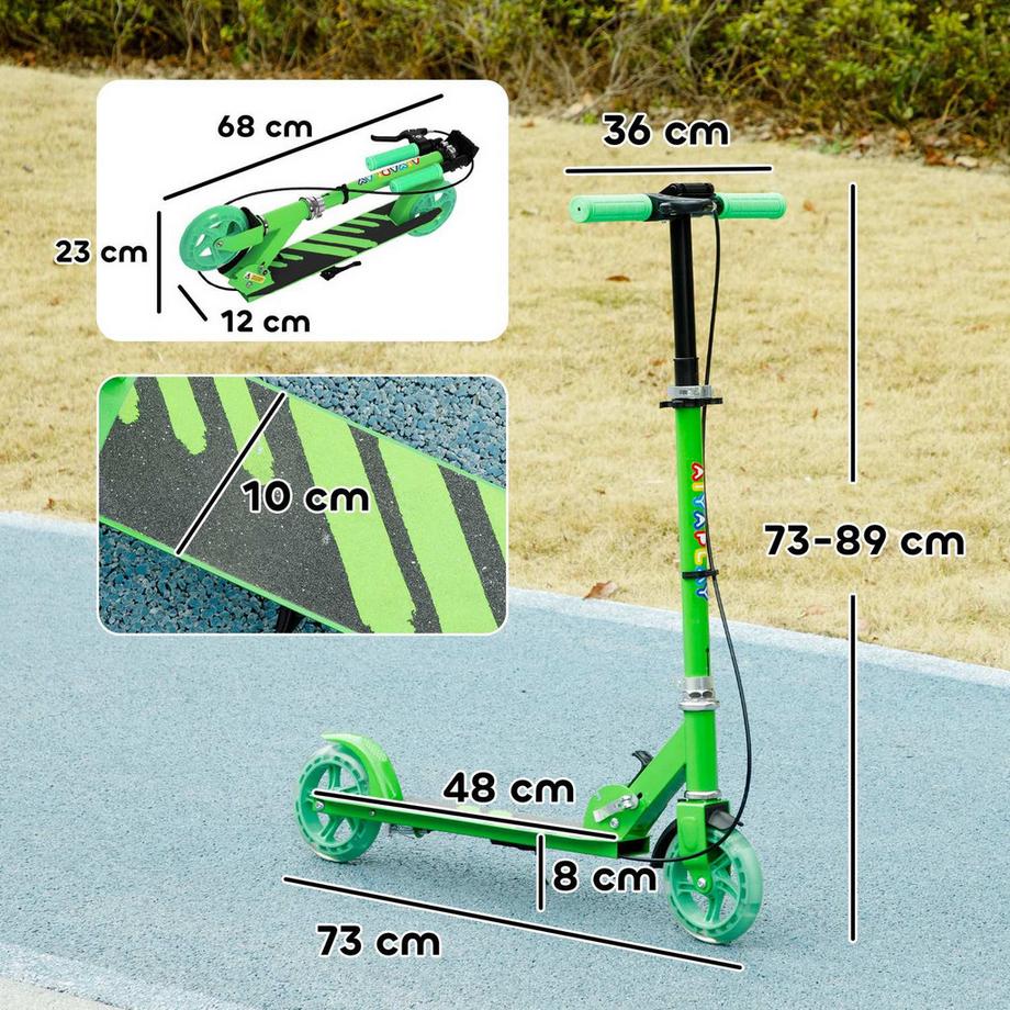 Northio  Roller Kinder Klappbar Kinderroller mit Verstellbarer Lenkerhöhe, 2 Leuchtenden Räder, Handbremse & Hinterradbremse Tretroller Scooter für 3-8 Jahre Kinder Grün Aosom 