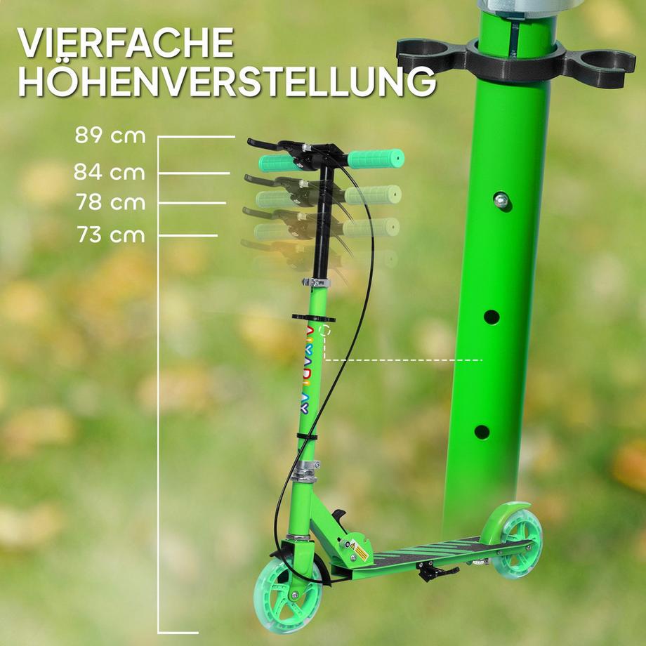 Northio  Roller Kinder Klappbar Kinderroller mit Verstellbarer Lenkerhöhe, 2 Leuchtenden Räder, Handbremse & Hinterradbremse Tretroller Scooter für 3-8 Jahre Kinder Grün Aosom 