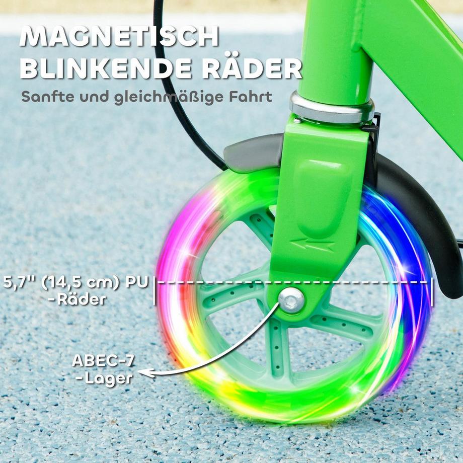 Northio  Roller Kinder Klappbar Kinderroller mit Verstellbarer Lenkerhöhe, 2 Leuchtenden Räder, Handbremse & Hinterradbremse Tretroller Scooter für 3-8 Jahre Kinder Grün Aosom 
