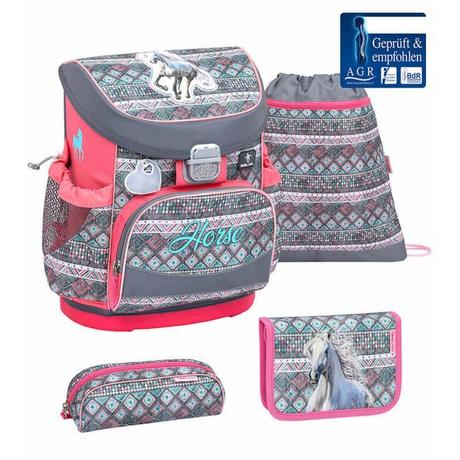 Belmil MINI FIT Schulrucksack 4-teiliges-Set Horse Aruba Blue  