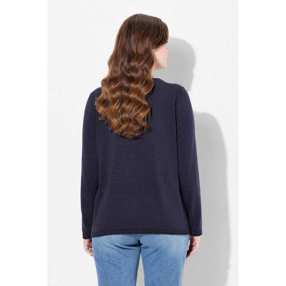 Ulla Popken Pull Motif Fruit Encolure Ronde Manches Longues Coton Bio  