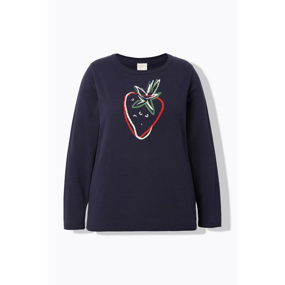 Ulla Popken Pull Motif Fruit Encolure Ronde Manches Longues Coton Bio  