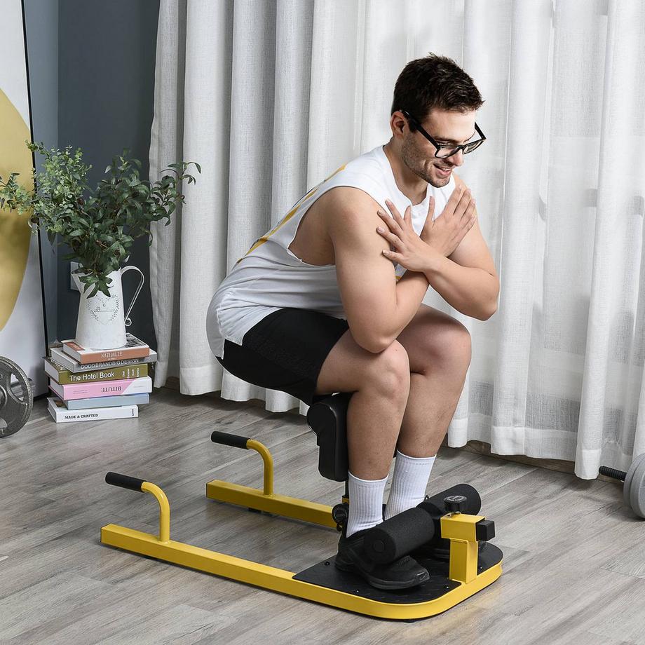 Northio  Sissy Squat Trainer Per Gambe Trainer Per Glutei Addominali Trainer 3 In 1 Regolabile Fino A 120 Kg Acciaio Giallo + Nero 50 X 97 X (44,5-56,5) Cm 