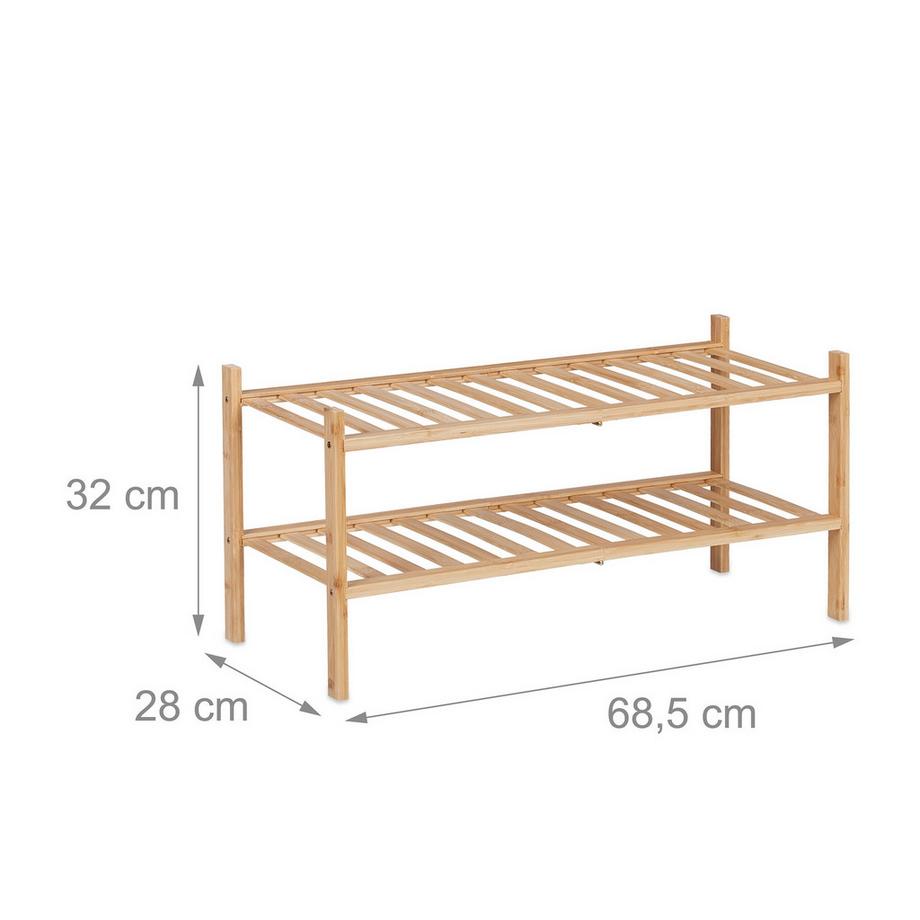 B2X Schuhregal aus Bambus 2 Ebenen stapelbar  