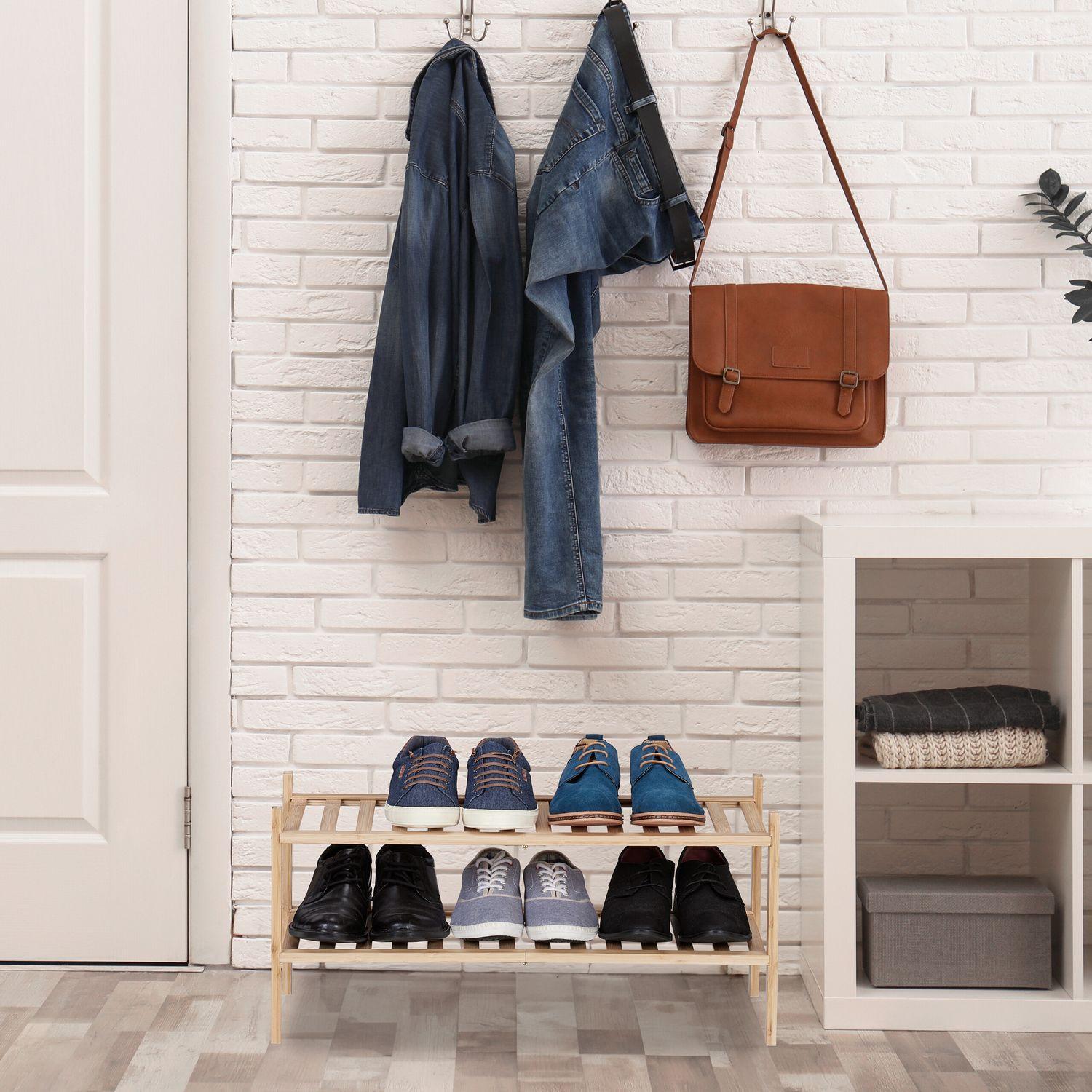 B2X Scarpiera in bambù a 2 livelli impilabile  