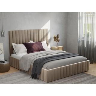 PASCAL MORABITO Lit coffre 180 x 200 cm avec tête de lit coutures verticales - Velours - Taupe + Matelas - LARALI de Pascal Morabito  