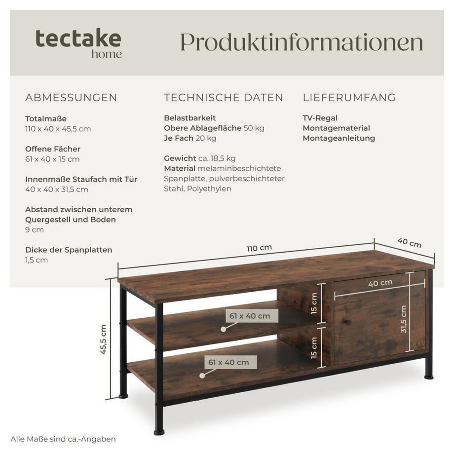 Tectake TV-Regal Durban Industrial Style Holz und Stahl  