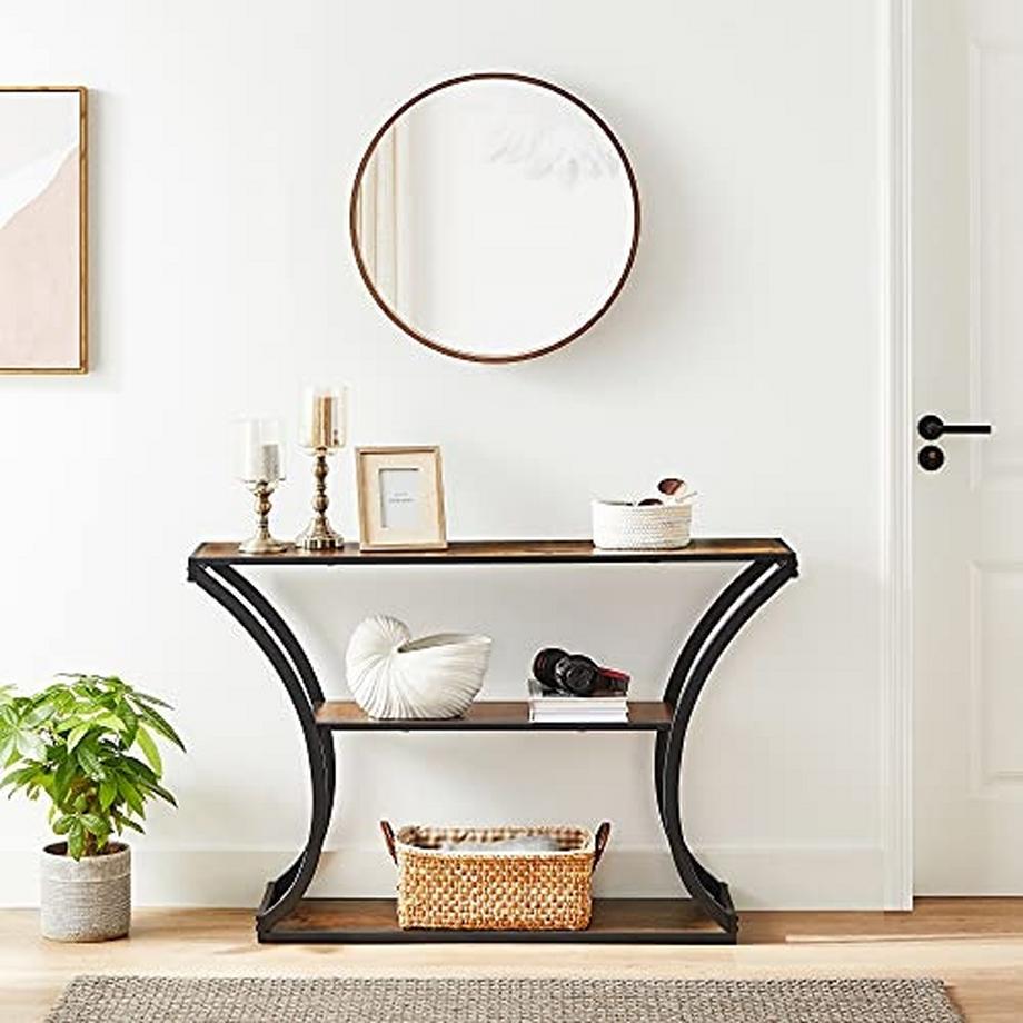 Pricenet  Table console en bois rustique avec cadre en métal noir 