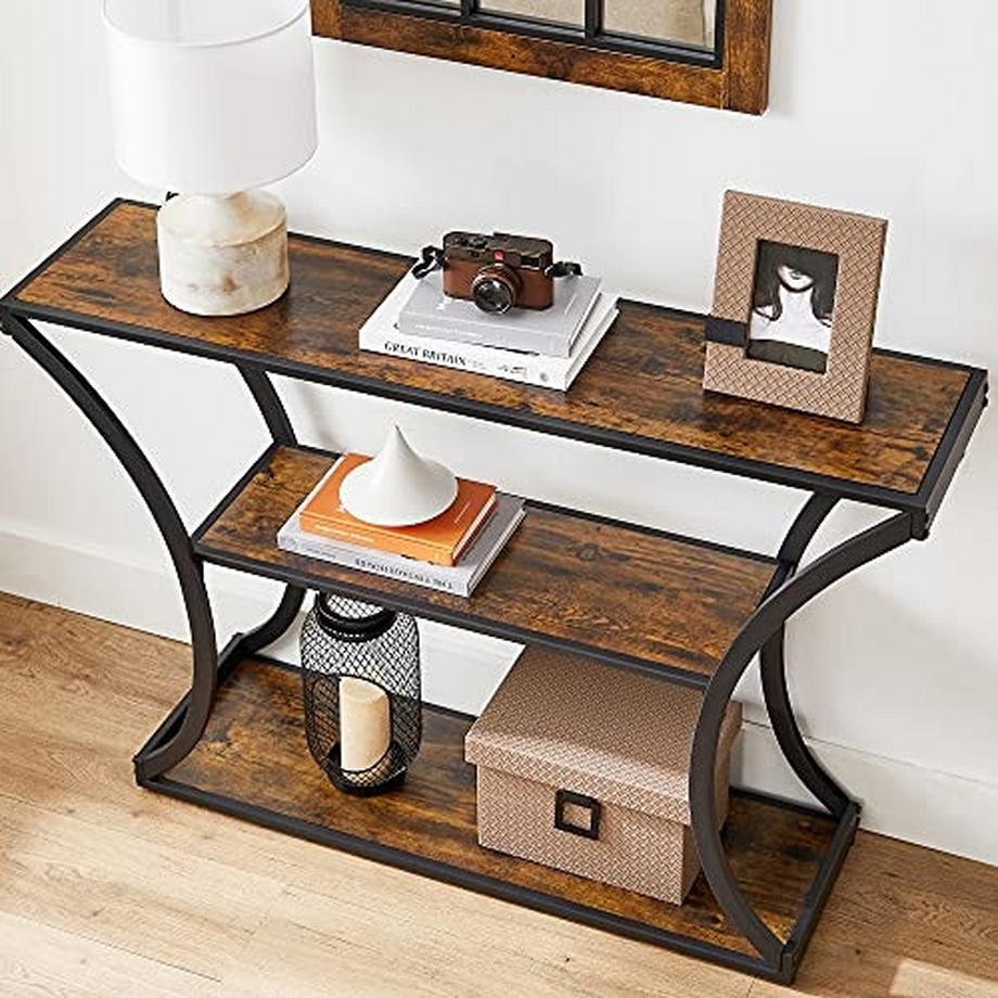 Pricenet  Table console en bois rustique avec cadre en métal noir 