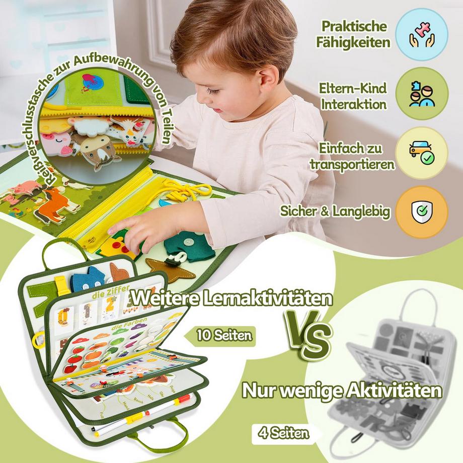 Activity-board  Beschäftigtes Brett 10 in 1 Spielzeug Aktivitätsboard Motorspielzeug & Lernspielzeug 