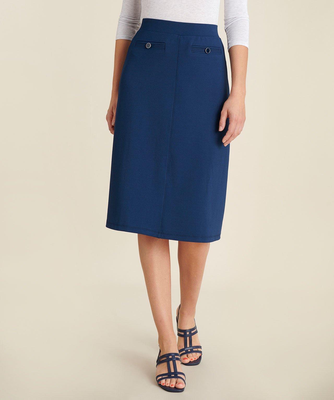 Image of Rock Aus Milanostrick Mit Taschen. Damen Blau 40
