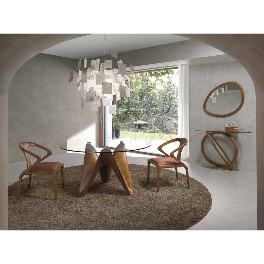 ANGEL CERDA Tavolo da pranzo rotonda vetro temperato e noce  