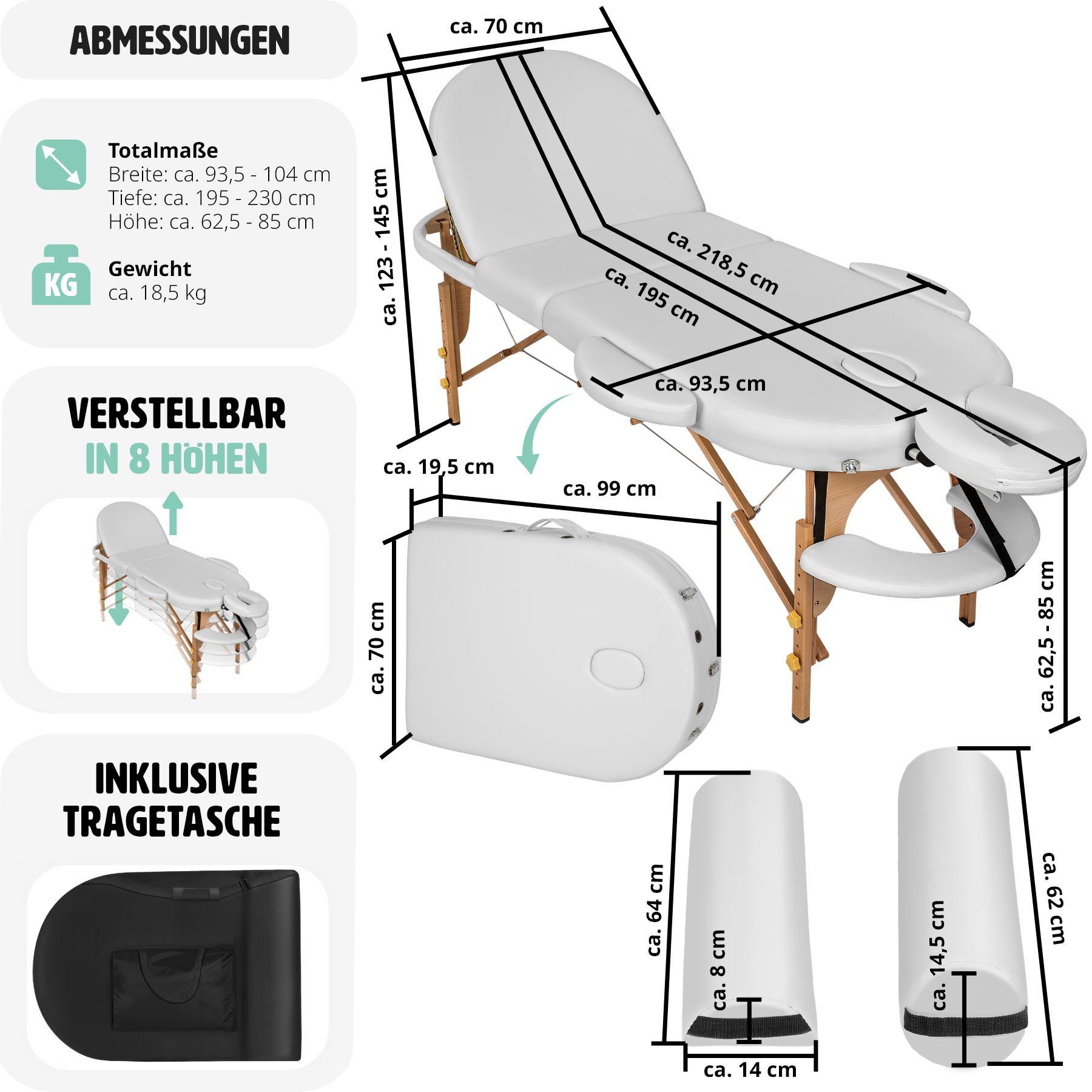 Tectake Table de massage ovale 3 zones avec rembourrage de 5cm et châssis en bois et rouleaux  