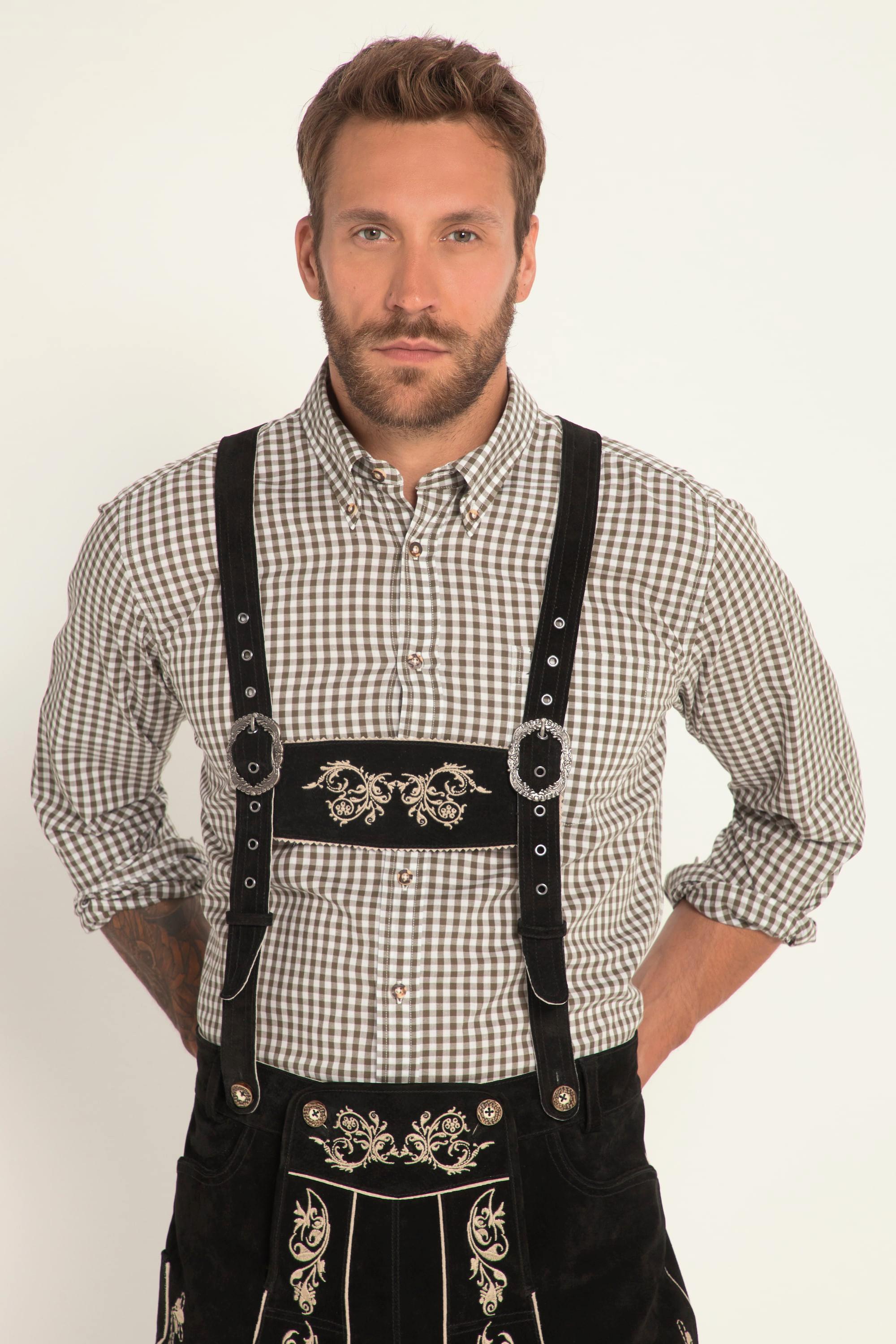 JP1880  Chemise à carreaux de tenue bavaroise traditionnelle - manches longues et col boutonné, coupe Modern Fit - jusqu'au 8 XL 