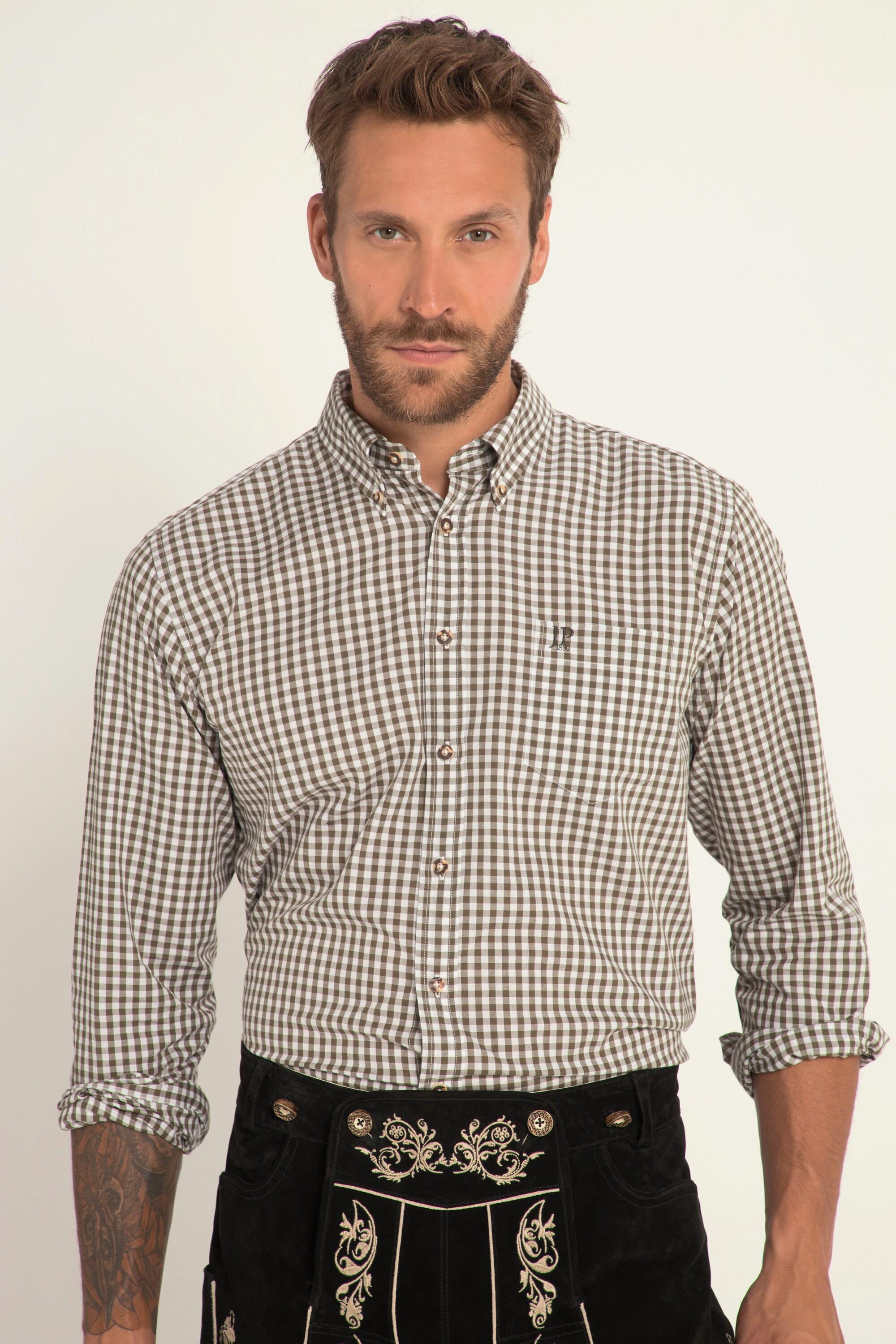 JP1880  Chemise à carreaux de tenue bavaroise traditionnelle - manches longues et col boutonné, coupe Modern Fit - jusqu'au 8 XL 