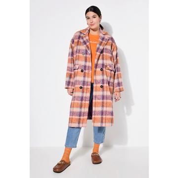 Karomantel, oversized, kuschelig, Revers, Langarm