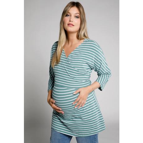 Ulla Popken  Maglia Bellieva in tessuto GOTS con inserto per l'allattamento, scollo a V e maniche lunghe 