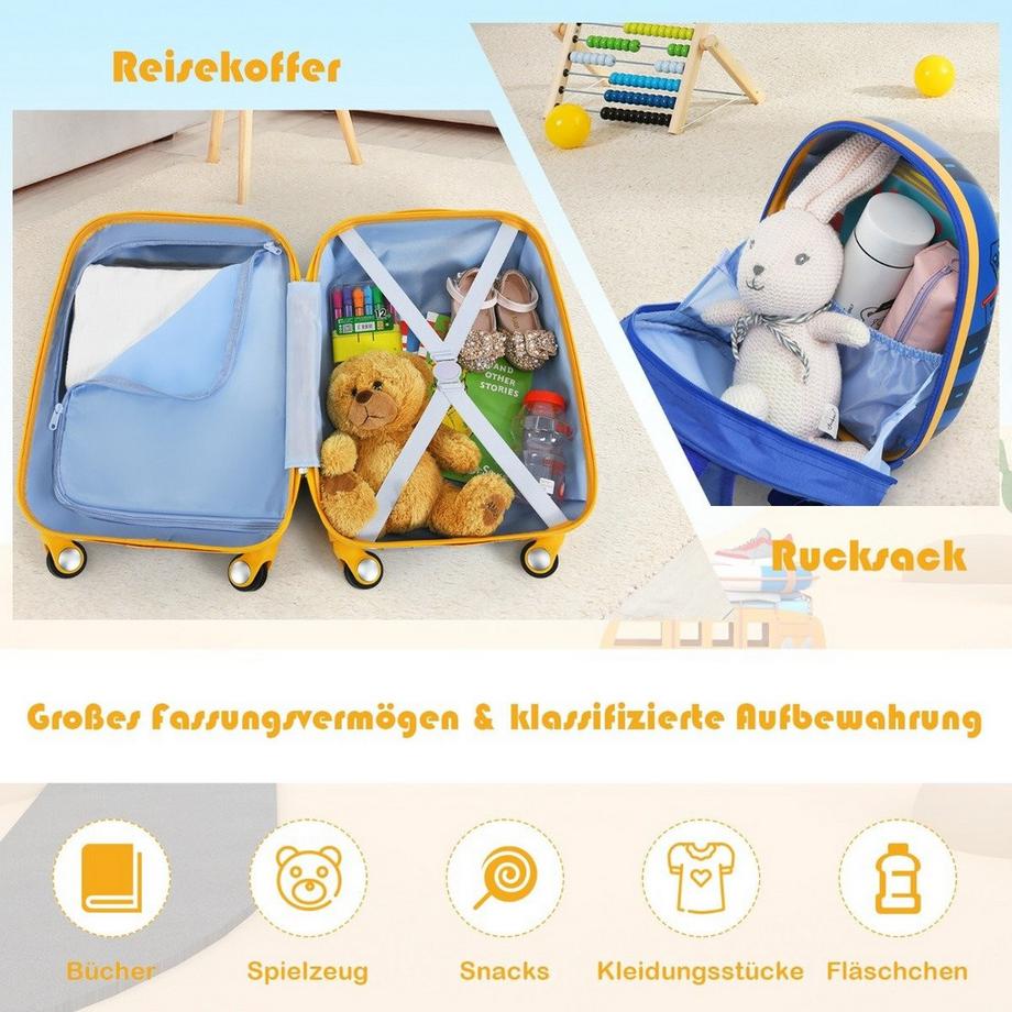 Northix  2-teiliges Kinderkoffer-Set Hartschalenkoffer & Rucksack 33 x 22 x 51 cm Dunkelblau 