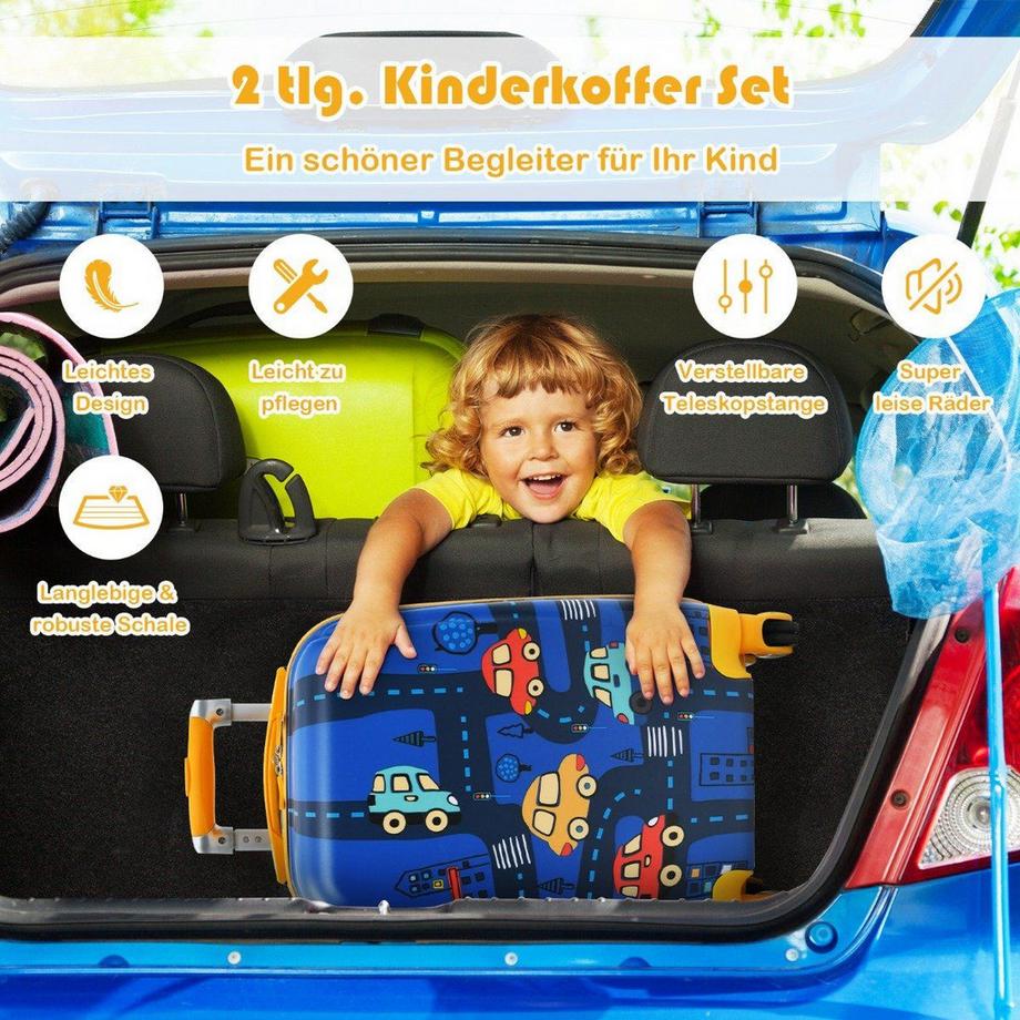 Northix  2-teiliges Kinderkoffer-Set Hartschalenkoffer & Rucksack 33 x 22 x 51 cm Dunkelblau 