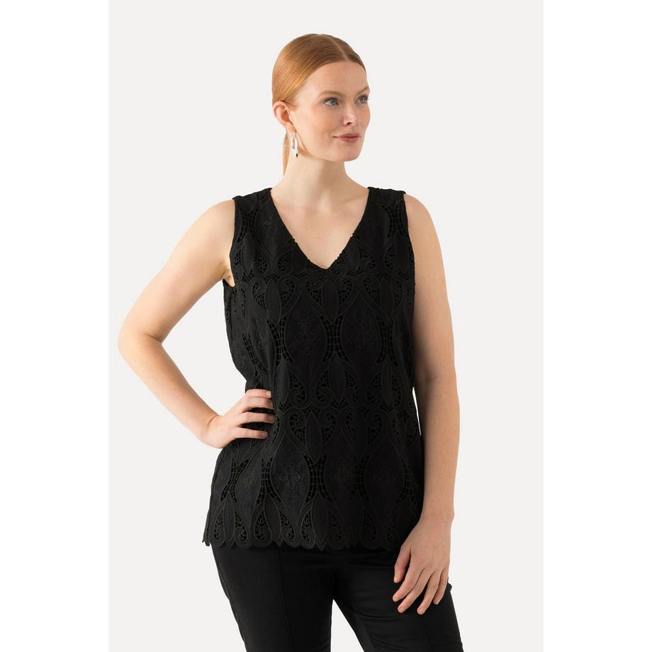 Ulla Popken Ärmelloses A-Linie Lochspitze V-Ausschnitt Top  