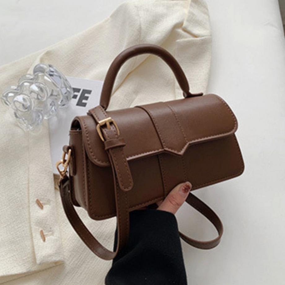 Solide Farbe strukturierte Umhängetasche, All-Match Top Handle Geldbörse, PU Leder Handtasche