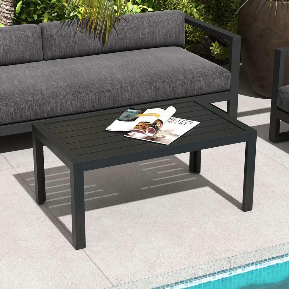 Northio Beistelltisch Balkontisch aus Stahl Rechteckig Kaffeetisch wetterfest Gartentisch pflegeleicht Sofatisch Outdoor Tisch für Balkon Garten Terrasse Veranda Wohnzimmer, 101,5x61x46 cm Schwarz |  