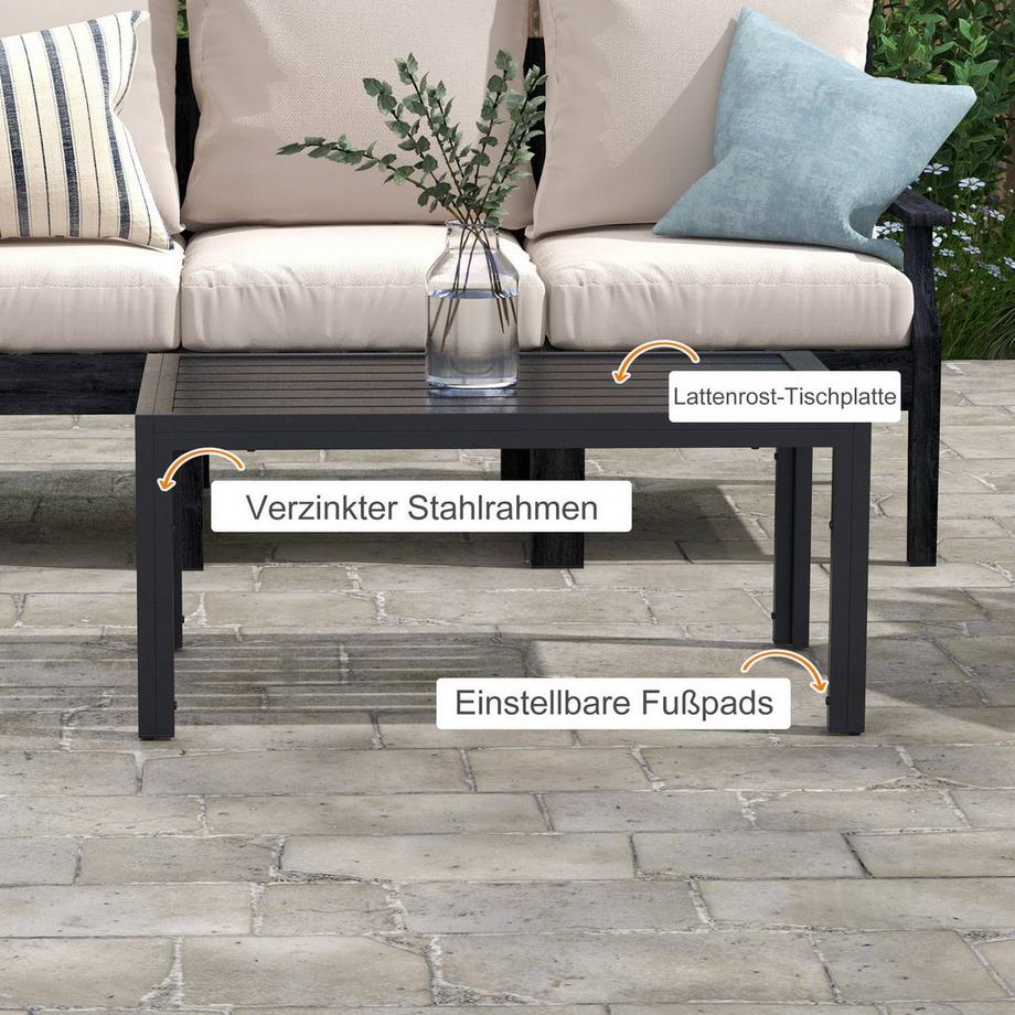Northio Beistelltisch Balkontisch aus Stahl Rechteckig Kaffeetisch wetterfest Gartentisch pflegeleicht Sofatisch Outdoor Tisch für Balkon Garten Terrasse Veranda Wohnzimmer, 101,5x61x46 cm Schwarz |  
