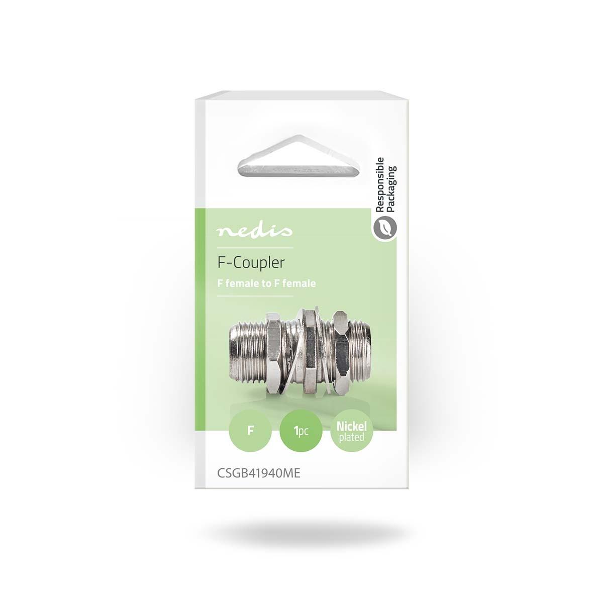 Nedis  Satelliten- und Antennenadapter | F-Buchse | F-Buchse | Vernickelt | 75 Ohm | Gerade | Metall | Silber | 1 St. | Schachtel 