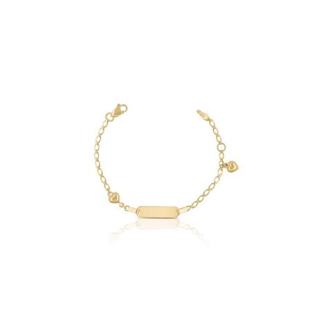 MUAU Schmuck  Bébé Bracelet Fantasie Herzli Gelbgold 750, 14cm Gravurplatte 2cm 