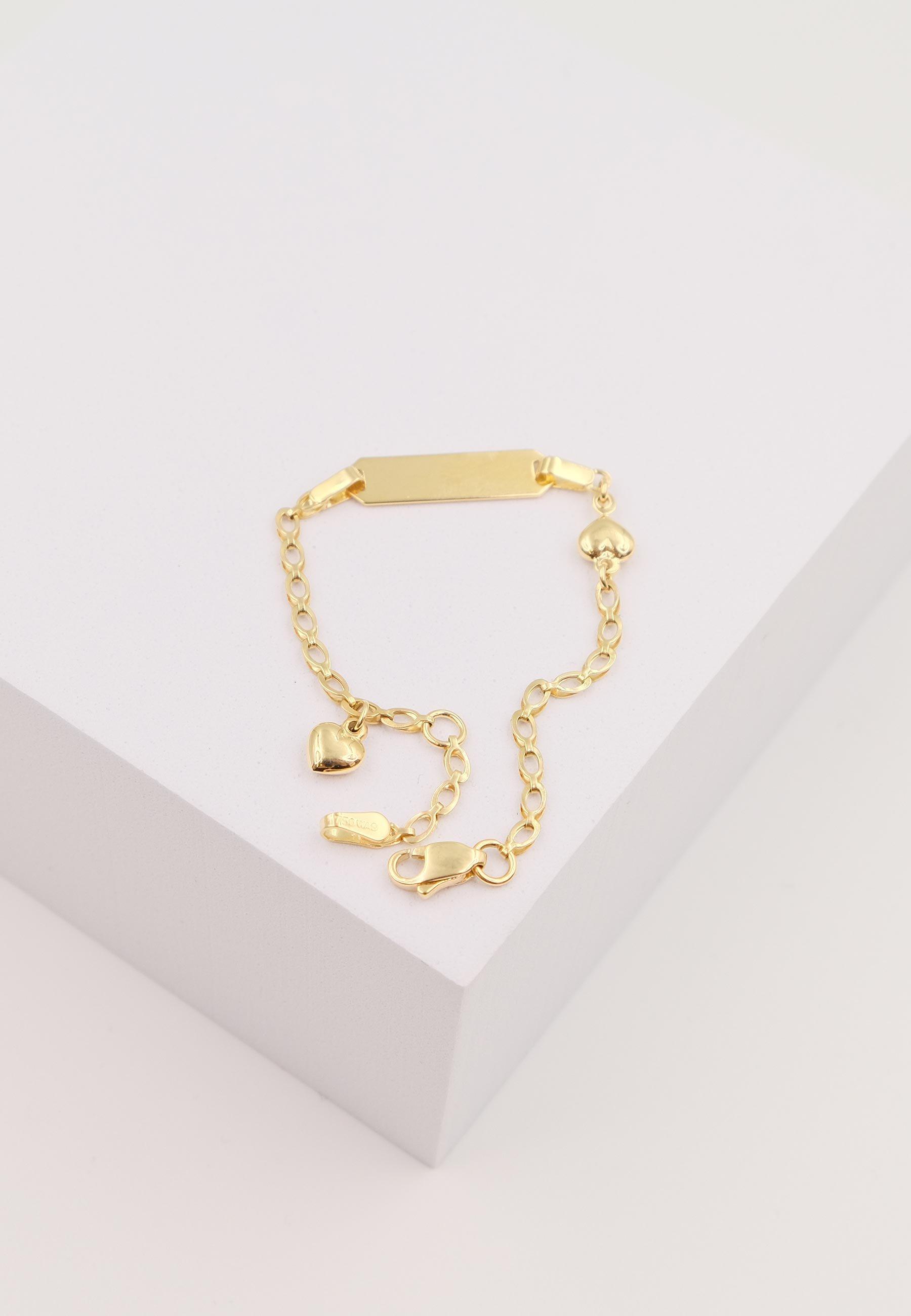 MUAU Schmuck  Bébé Bracelet Fantasie Herzli Gelbgold 750, 14cm Gravurplatte 2cm 