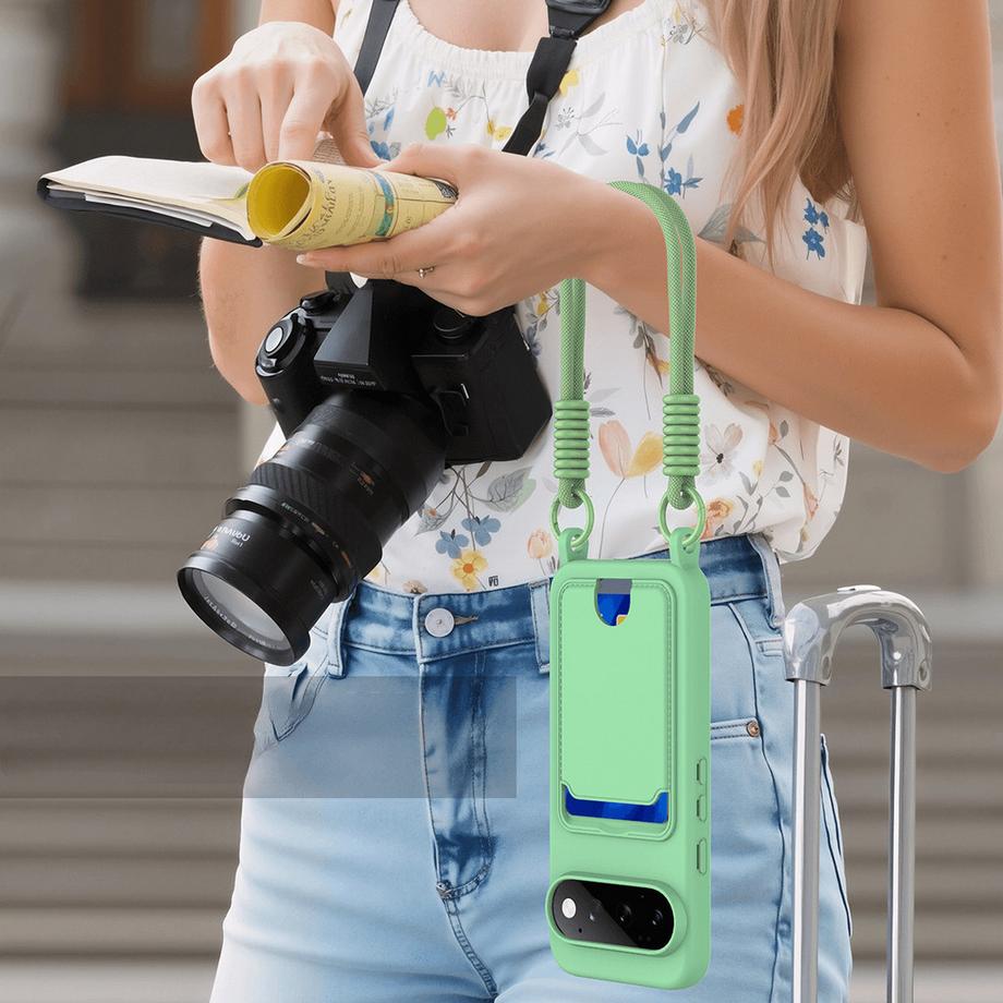 Cover-Discount Custodia in silicone per Google Pixel 11 Pro con portacarte e tracolla  