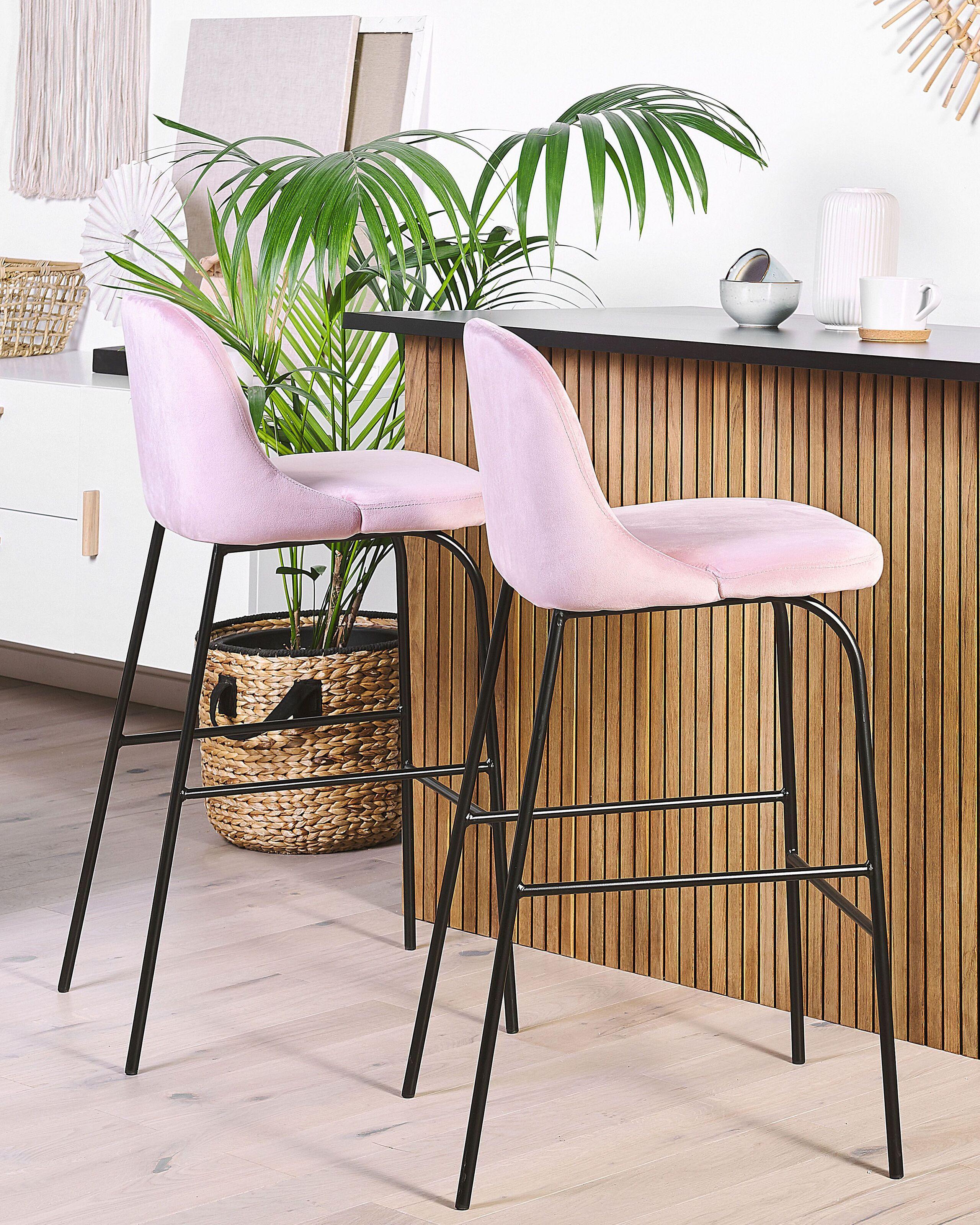 Beliani Lot de 2 chaises de bar en Velours Moderne NEKOMA  