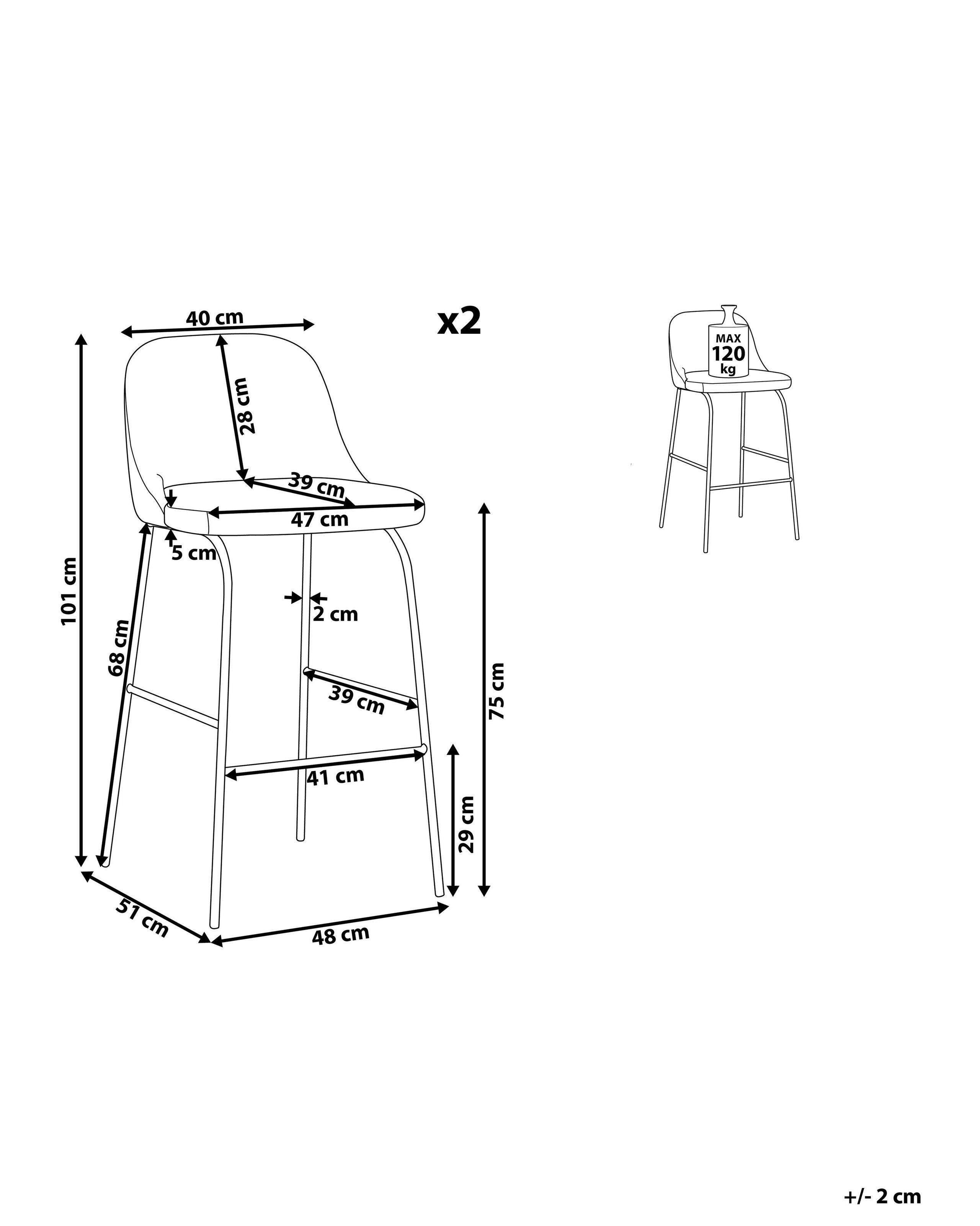 Beliani Lot de 2 chaises de bar en Velours Moderne NEKOMA  