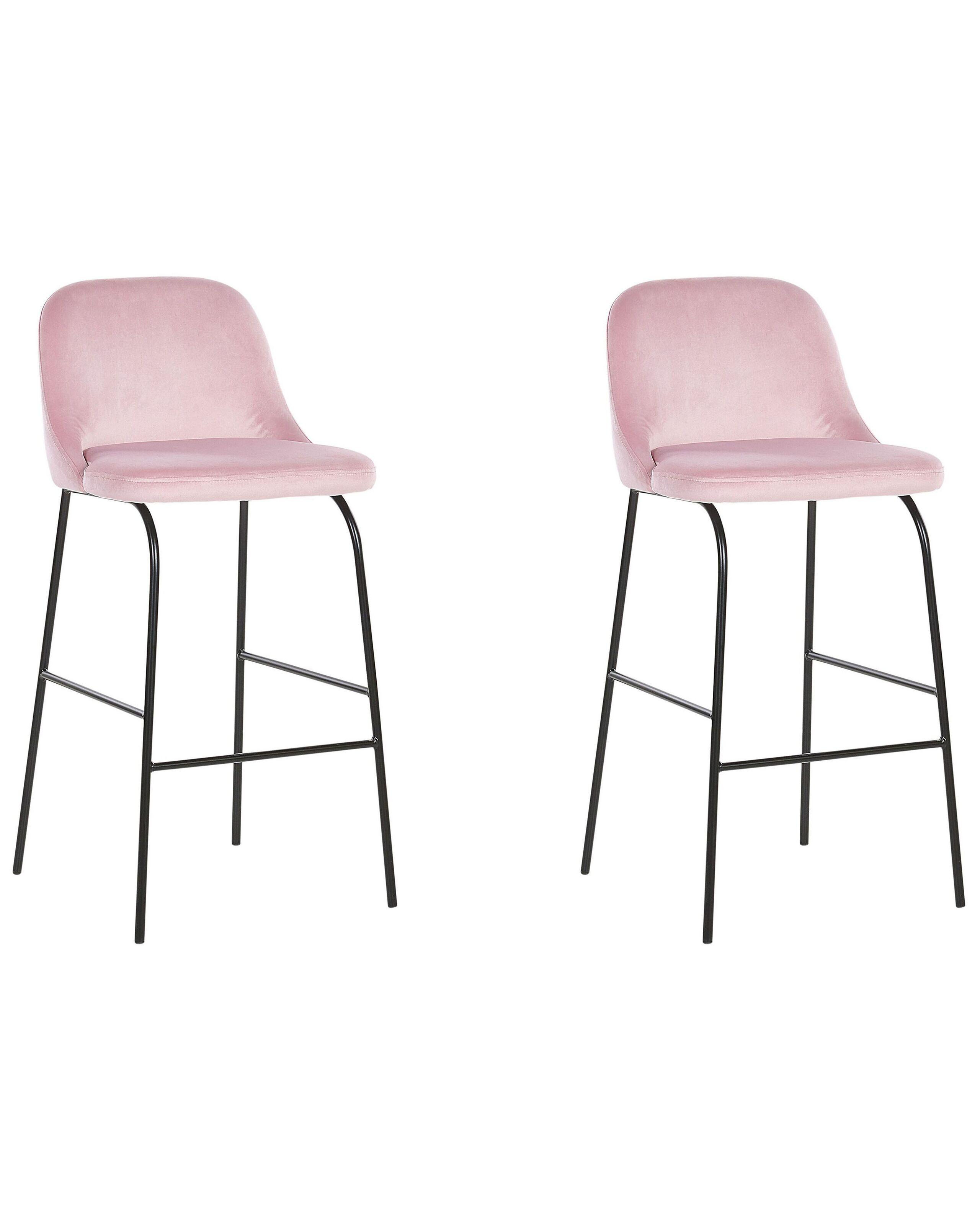 Image of Set mit 2 Barstühlen aus Samtstoff Modern NEKOMA Set mit 2 Barstühlen aus Samtstoff Modern NEKOMA