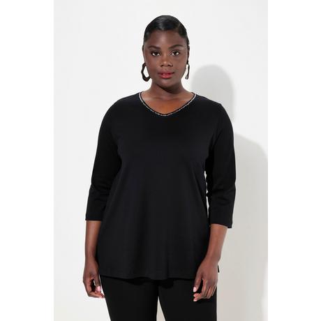 Ulla Popken  Shirt, Ziersteine, A-Linie, V-Ausschnitt, 3/4-Arm 