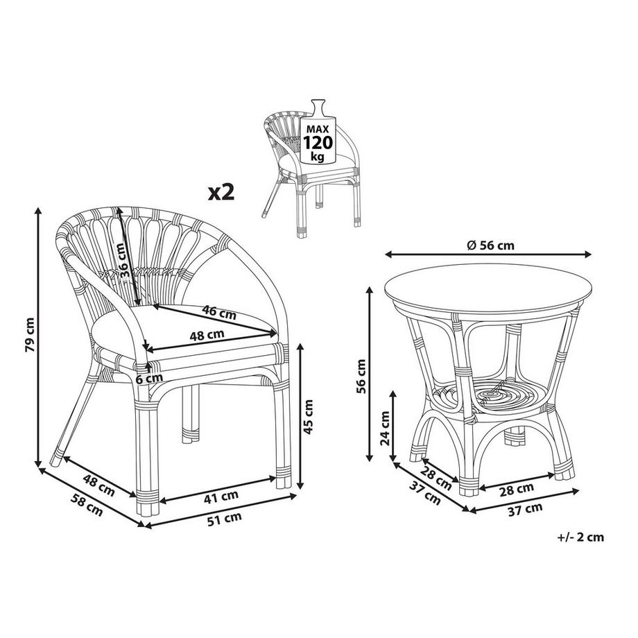 Beliani Ensemble pour bistro en Rotin Traditionnel PECORINI  