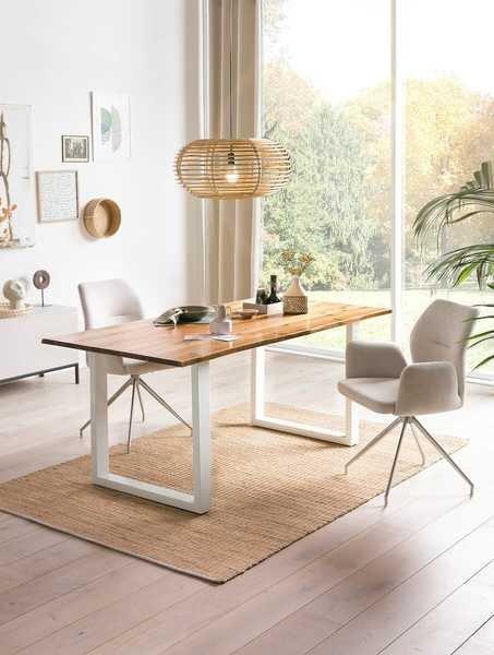 mutoni Table à manger acacia blanc pied U 140x80  