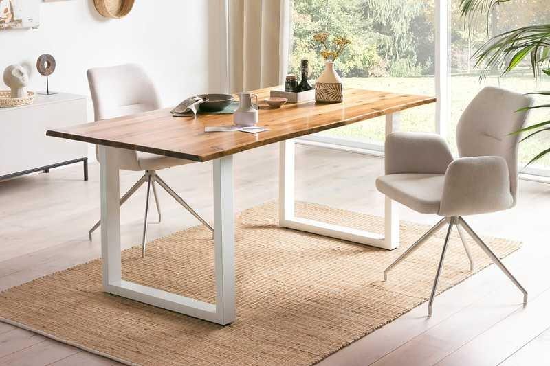 mutoni Table à manger acacia blanc pied U 140x80  