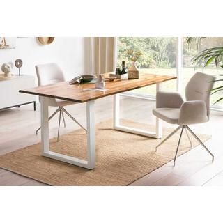 mutoni Table à manger acacia blanc pied U 140x80  