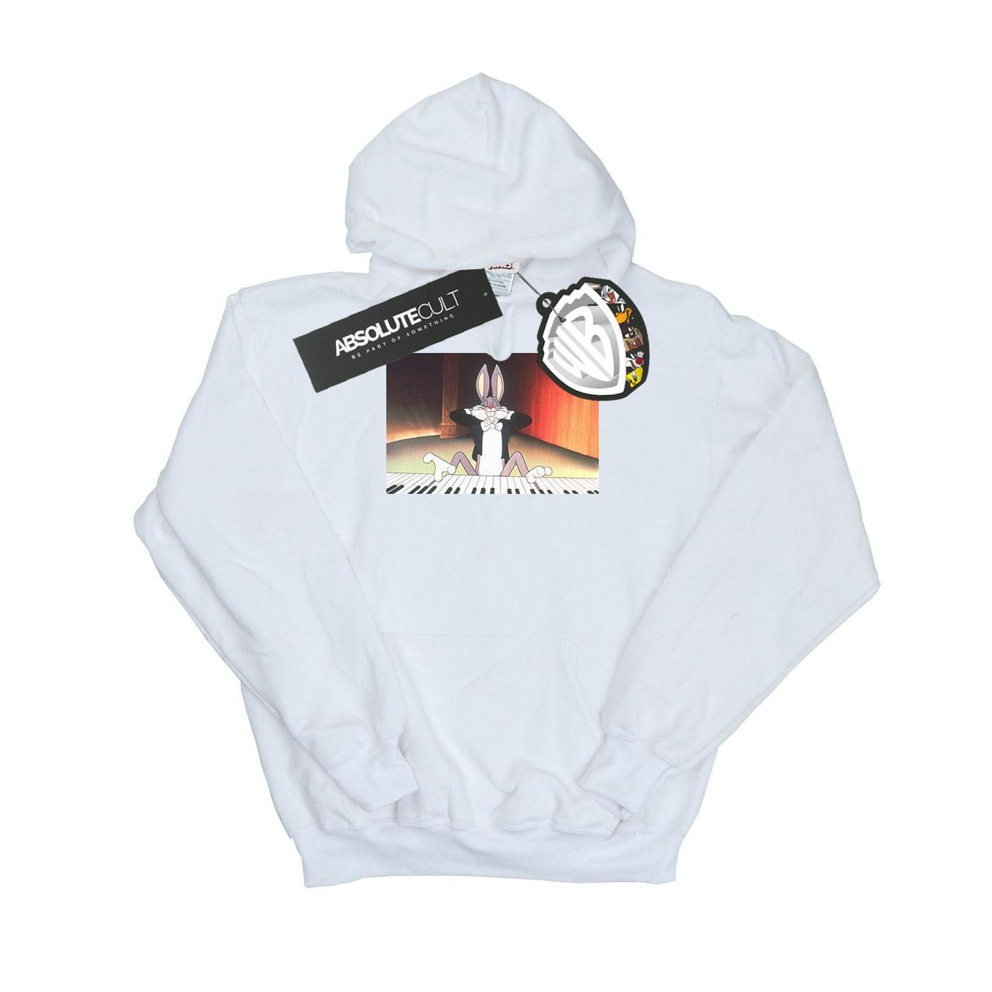 Image of Bugs Bunny Playing Piano Kapuzenpullover Unisex Weiss 140/146