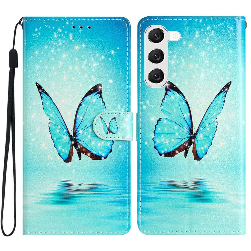 Cover-Discount  Galaxy S24+ - Leder Etui Hülle Schmetterling Blau 