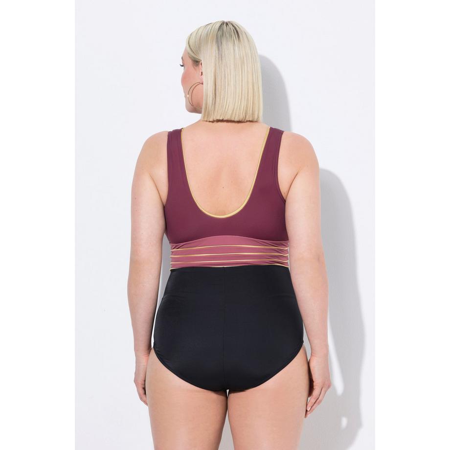 Ulla Popken Costume da bagno Bordura Oro Coppe Morbide Scollo a V Riciclato  