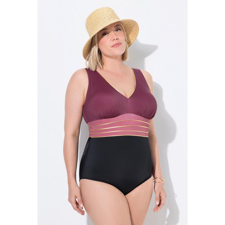 Ulla Popken Costume da bagno Bordura Oro Coppe Morbide Scollo a V Riciclato  