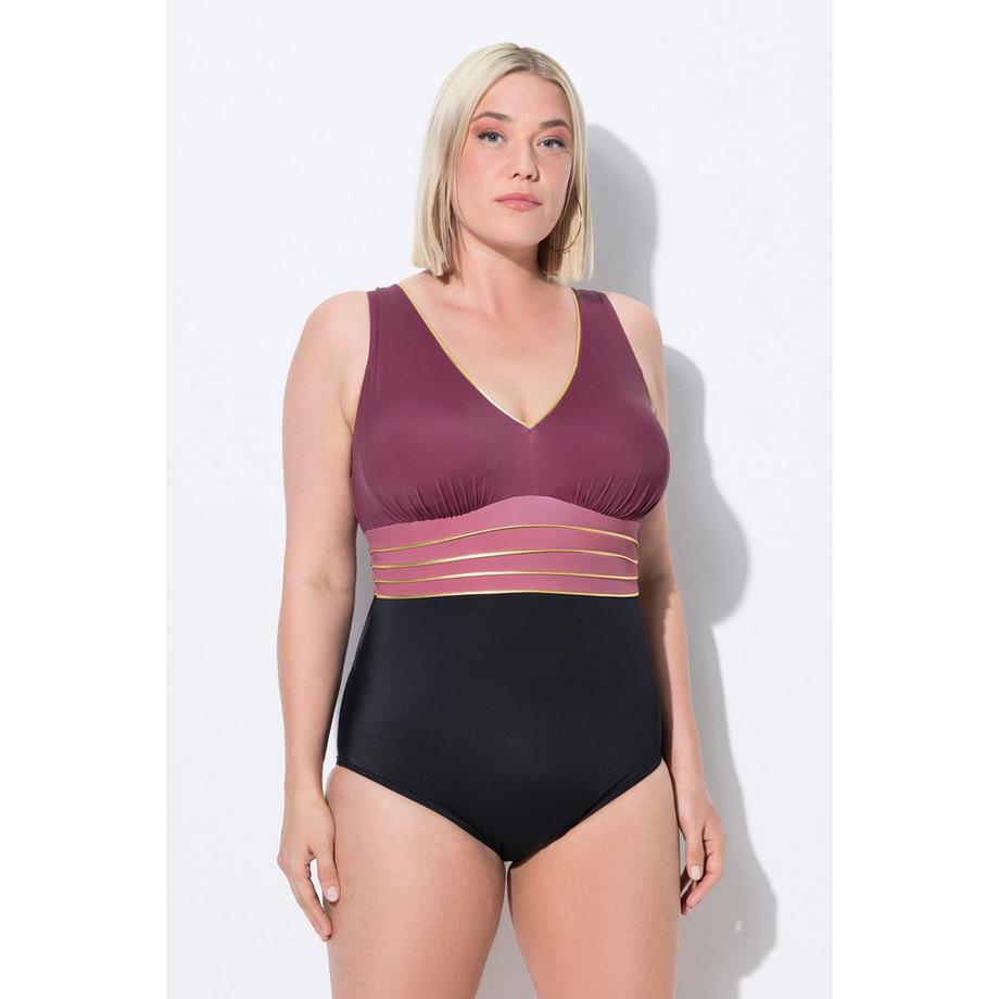 Ulla Popken Costume da bagno Bordura Oro Coppe Morbide Scollo a V Riciclato  